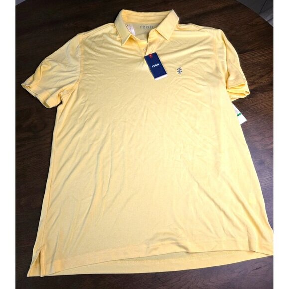 Izod Mens Yellow Polo Shirt L Short Sleeve Soft Cotton Blend Casual Classic - Picture 1 of 6